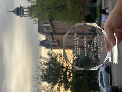 GPSS Outstanding Graduate Student Organization Award trophy at WVU